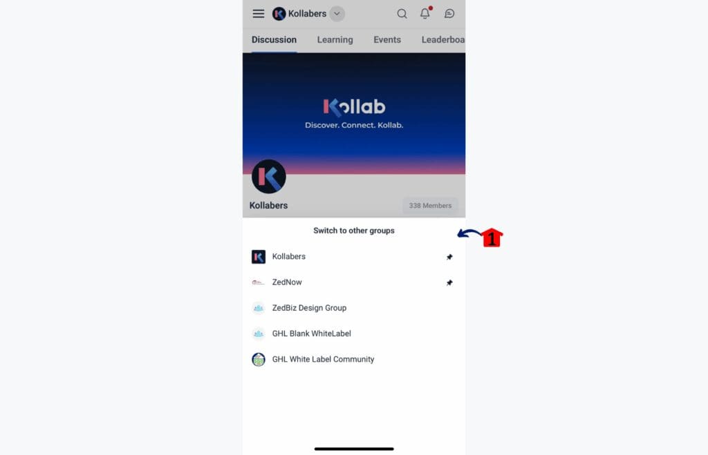GoHighLevel mobile app navigation – Switch between groups