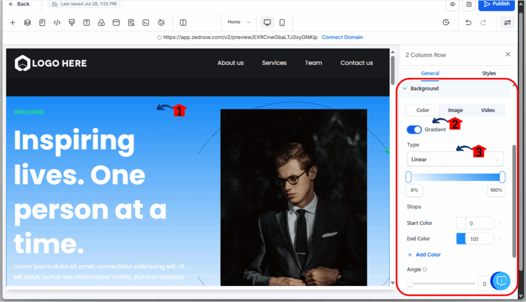 GHL Gradient Background Design - Apply the Gradient Background