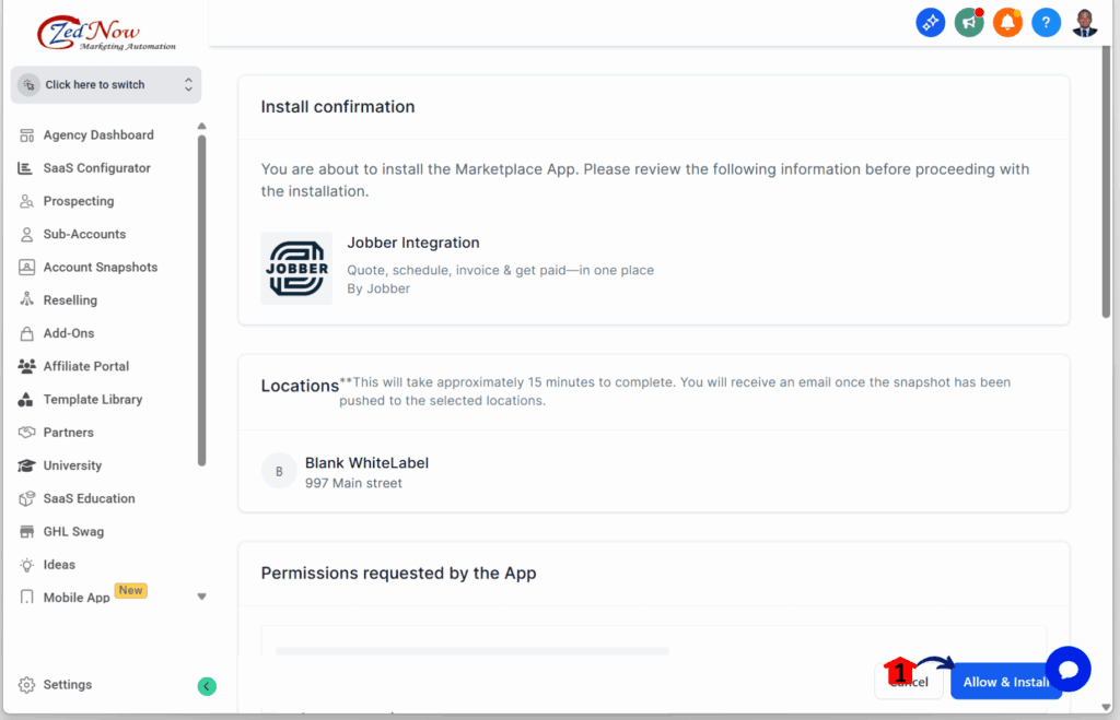 Jobber integration – Complete the Installation in GHL