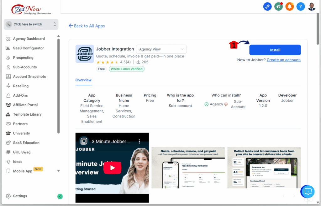 GHL Jobber integration – Install the Jobber App