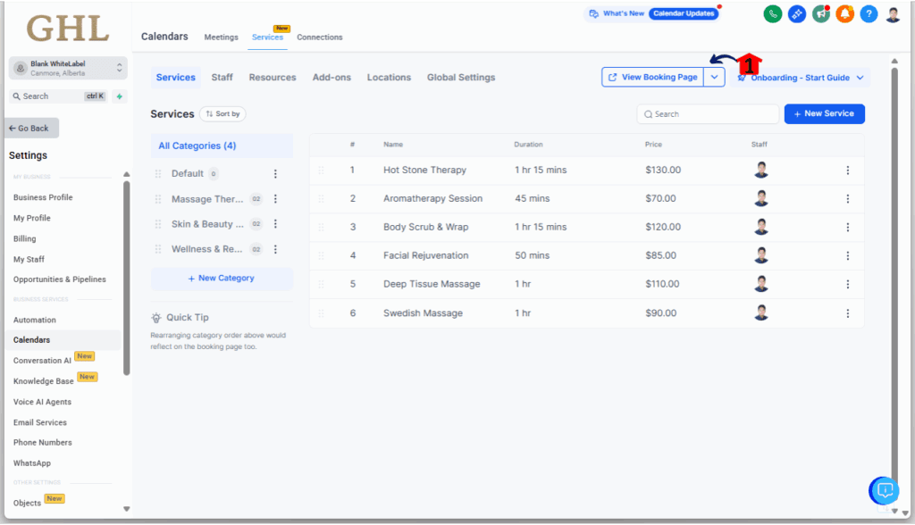 GHL Service Booking Calendar - Preview Your Booking Page