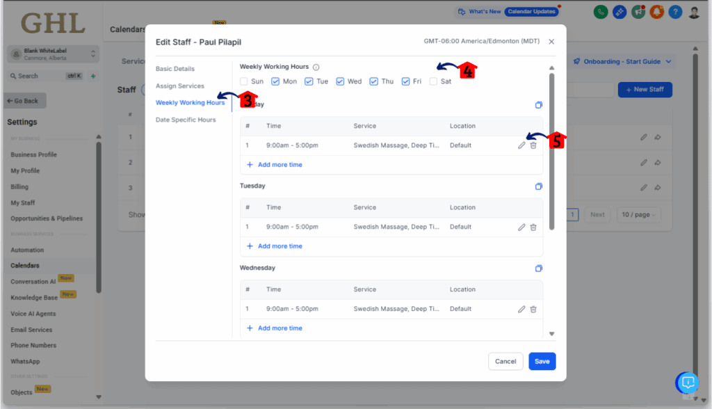Service Booking Calendar in GHL - Edit the Availability of Assigned Staff