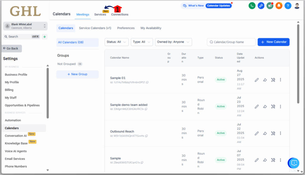 Service Booking Calendar GHL - Access the Services Tab