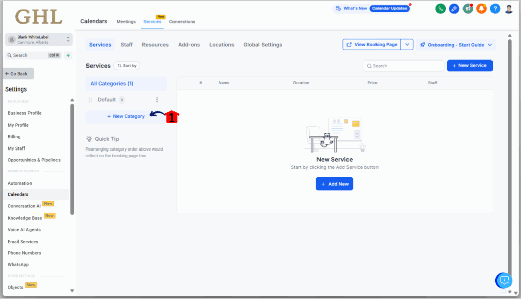 Service Booking Calendar - Create a New Service Category
