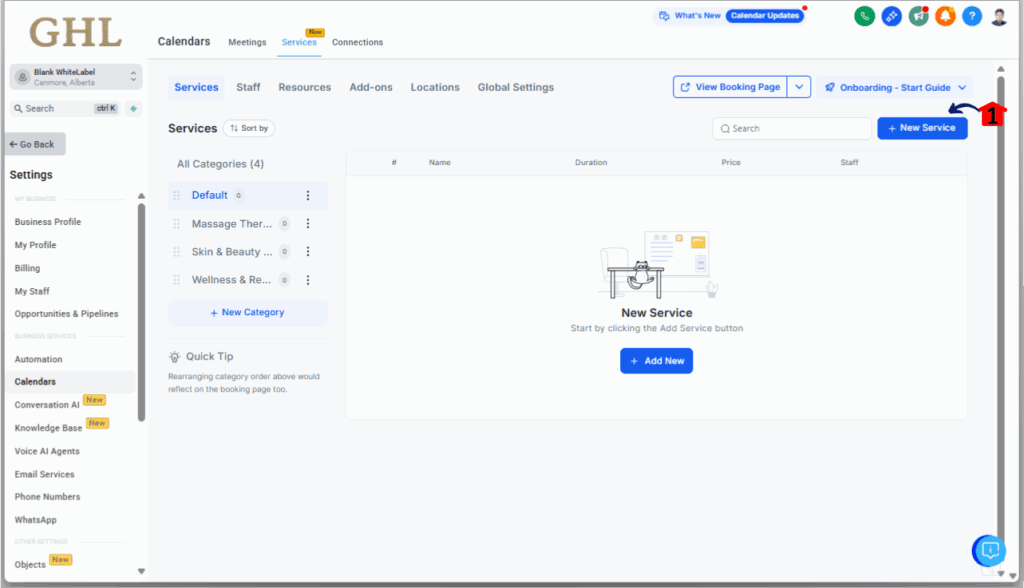 GoHighLevel Service Booking Calendar - Add a New Service