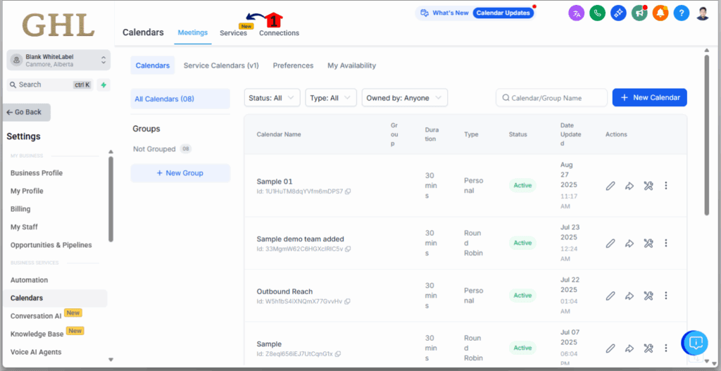 Service Booking System - Verify the New Services Tab