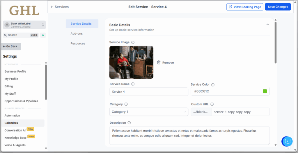 Service Booking Sytem - Edit Service