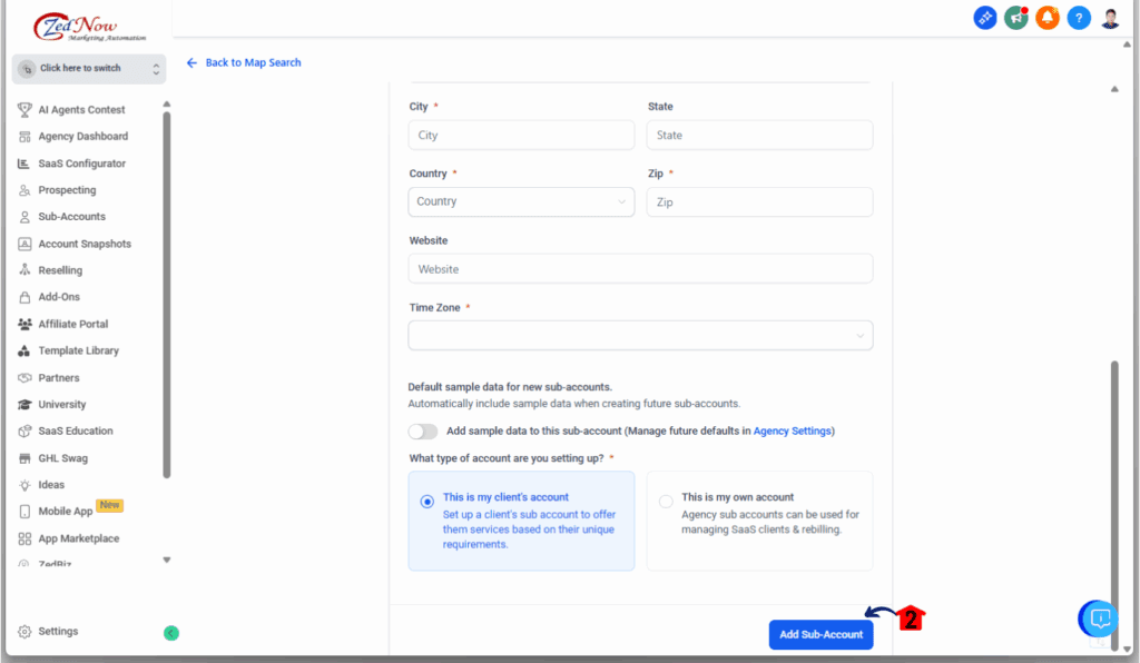 Sub-Account Setup in GHL - Add Your Business Details