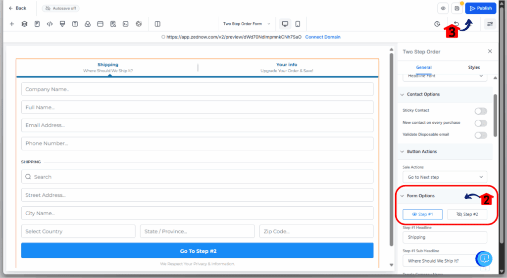 Two Step Order Form - Add the Two Step Order Form