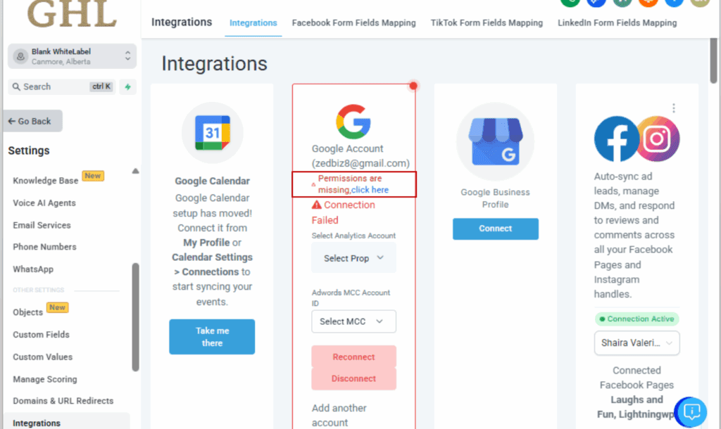 Google permission error
 - Open the Scope Details Screen