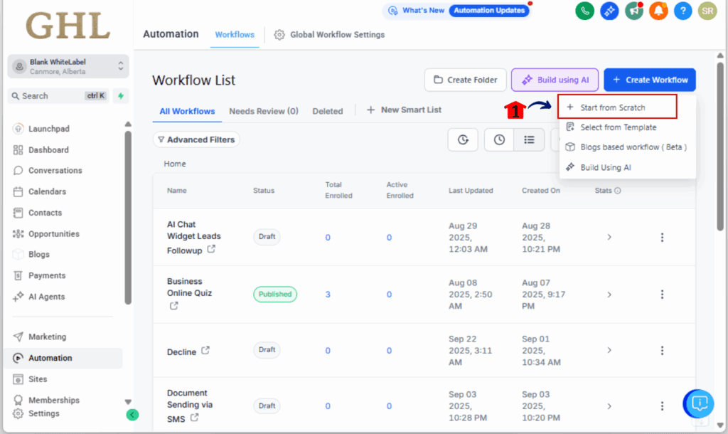 Internal notifications automation
 - Create or Open a Workflow