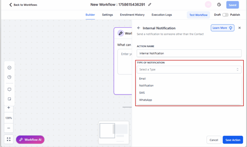 GoHighLevel Internal notifications automation
 - Choose Your Notification Type