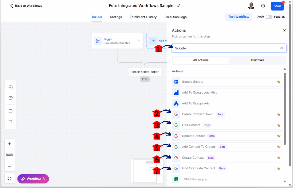 Workflow automation tools - Add Google Contacts Actions