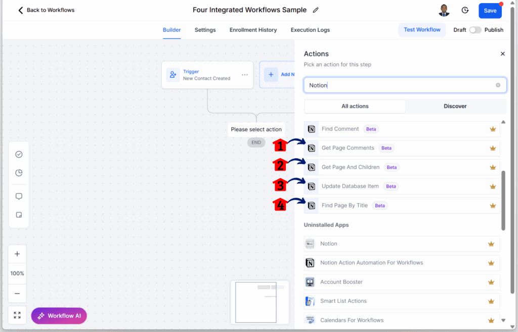 GoHighLevel workflow automation tools - Add More Notion Actions