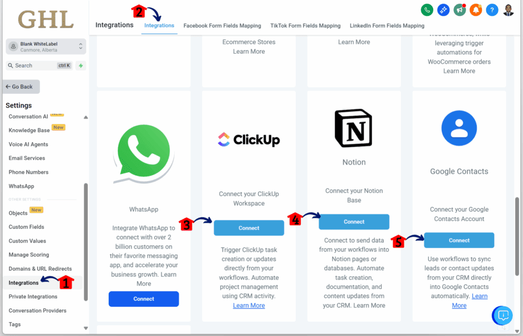 GHL workflow automation tools - Connect Third-Party Apps