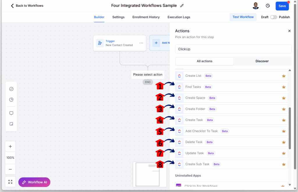 GHL workflow automation tools - Add More ClickUp Actions