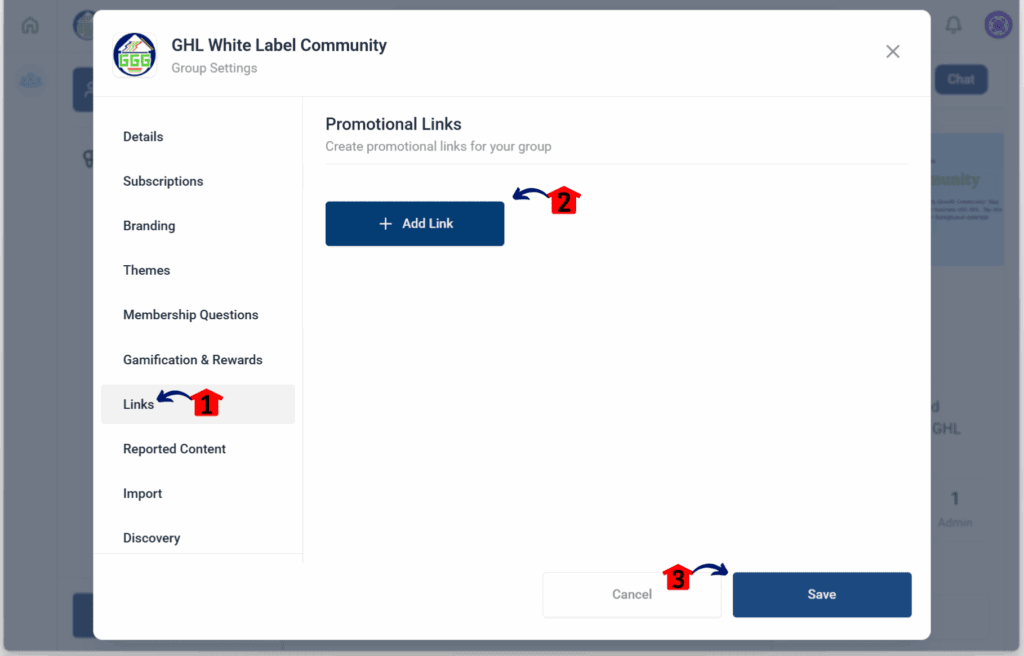 GHL Online Community Management – Add Links