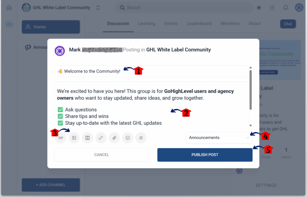 GHL Online Community Management – Publish a Post