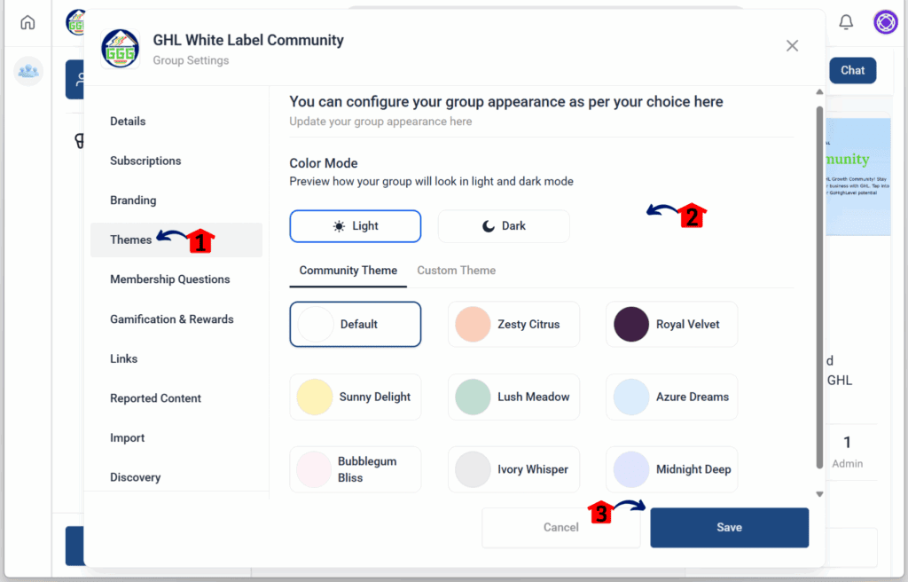 GHL Online Community Management – Configure Themes