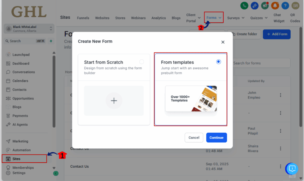 Forms templates