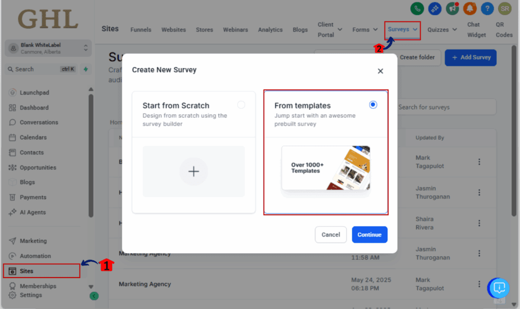 Surveys templates