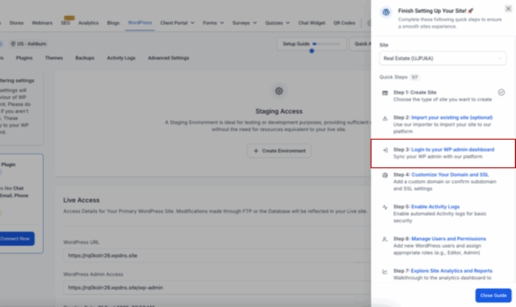 GHL WordPress hosting setup
 - Log Into WordPress Admin