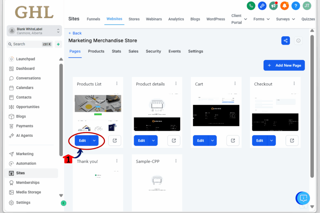 GHL code builder - open