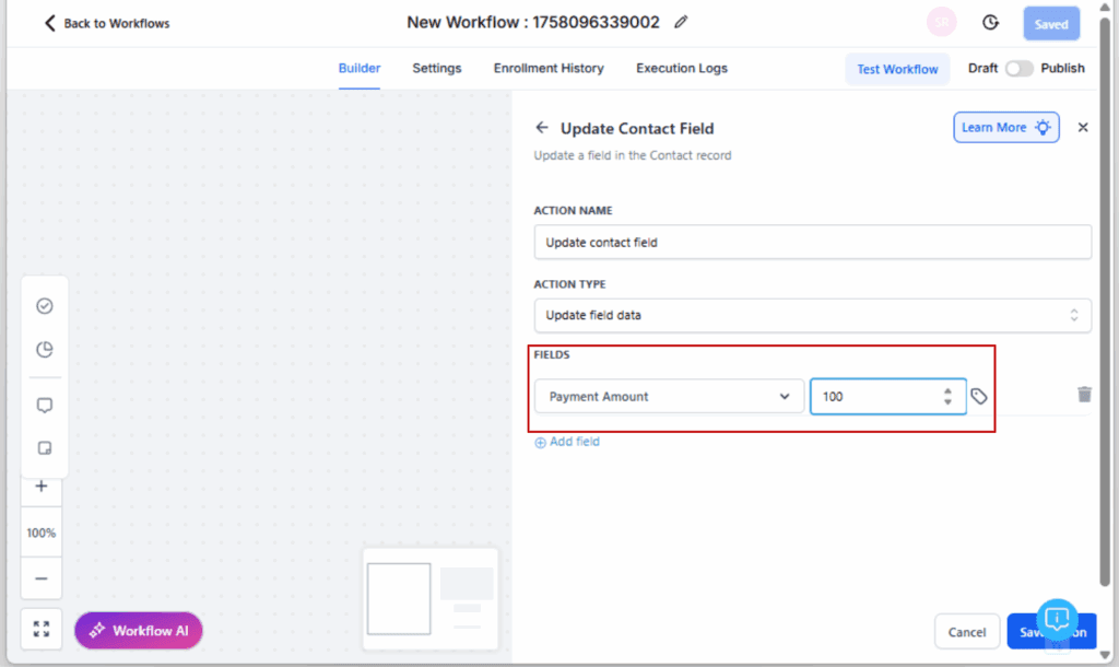 GoHighLevel dynamic contact fields
 - Select the Earlier Step Output