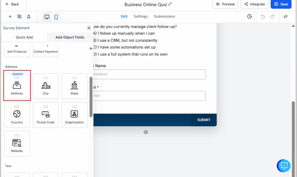 address auto-complete
 - Add the Address Field