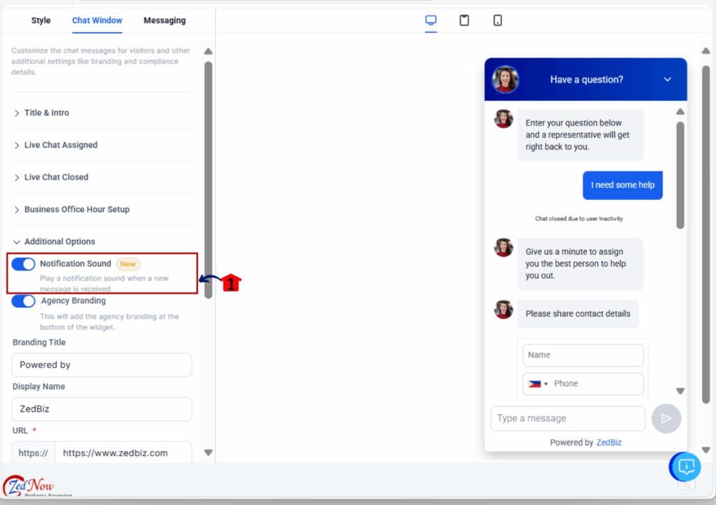 chat widget notifications - turn on