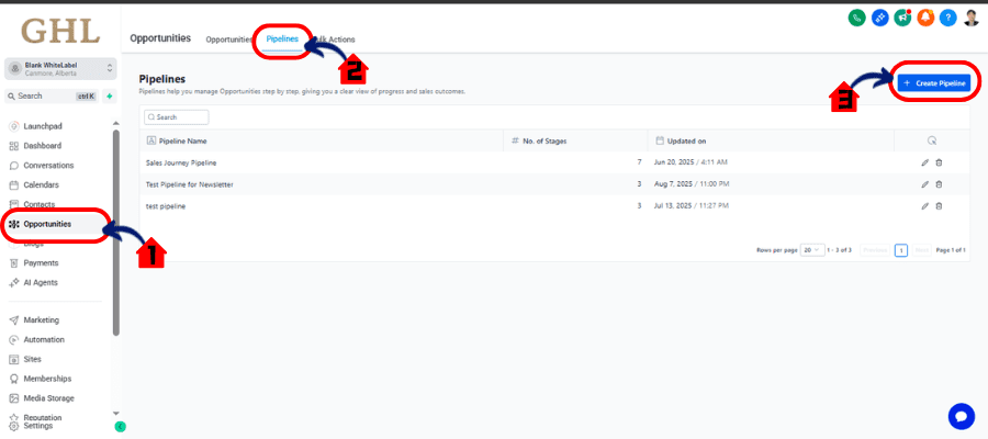 ghl pipeline creation