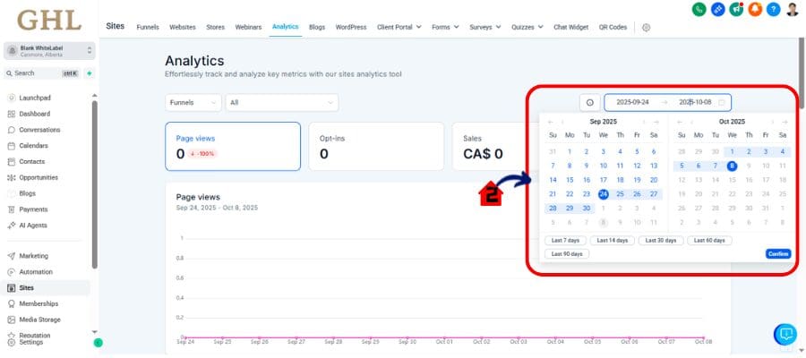 ghl analytics date range