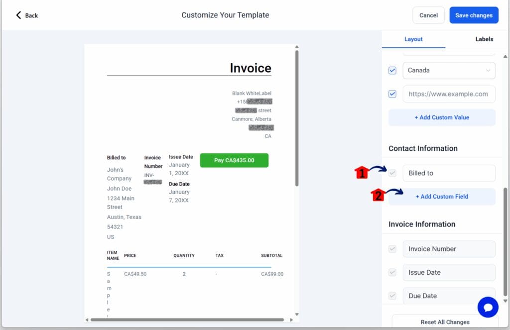 GHL Custom Invoice Templates – Adjust Contact and Invoice Information
