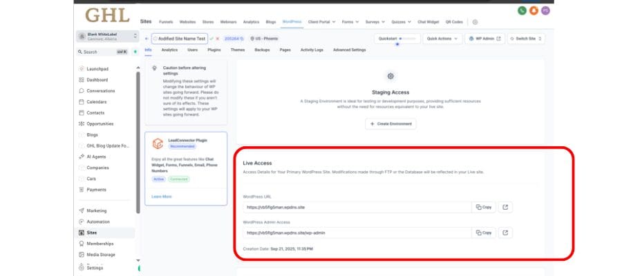 ghl wordpress Management