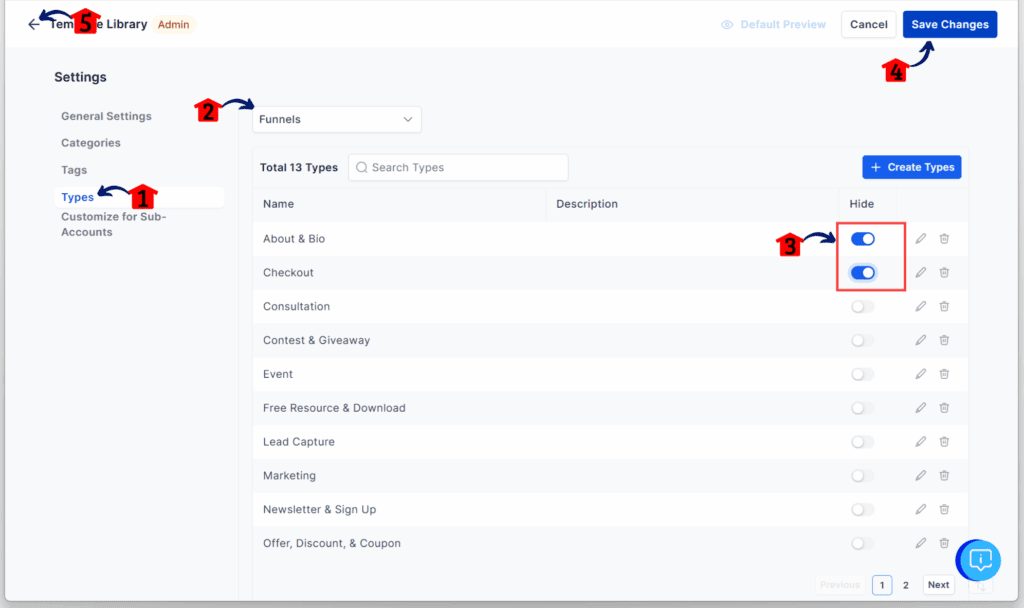 GoHighLevel Template Library Filters – Manage Template Types or Tags