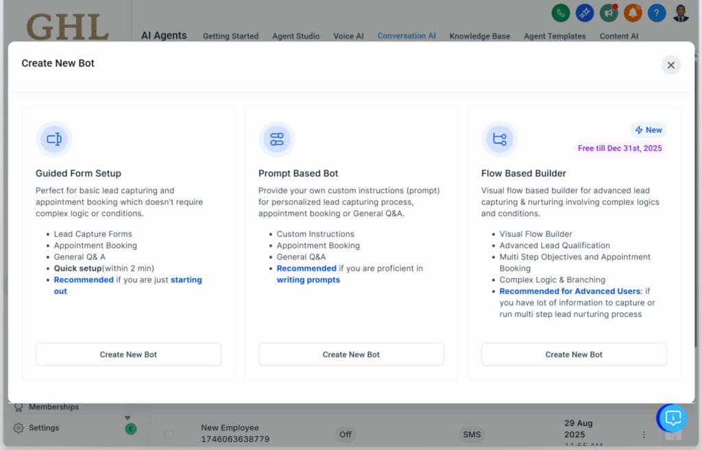 GoHighLevel AI marketing tools – Conversation AI V3 – New Flow-Based Builder
