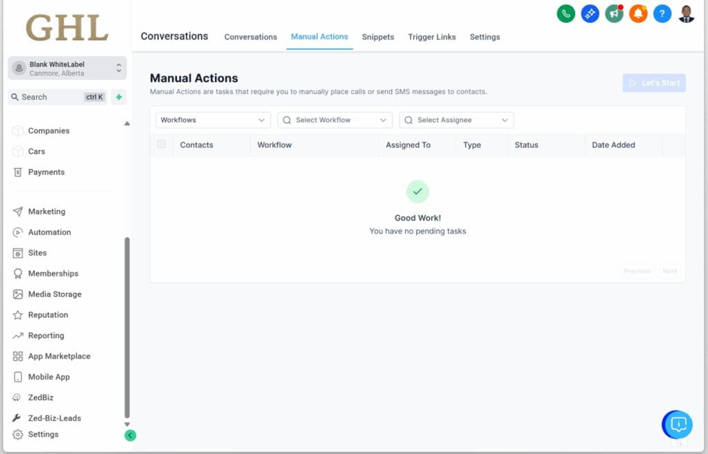 GHL Conversation Automation - Manual Actions Page Refreshed