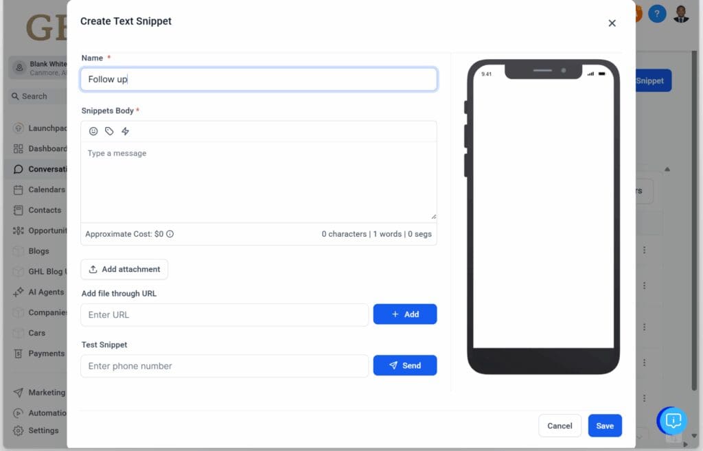 GHL Conversation Automation - Snippets Page Refreshed for Faster Access
