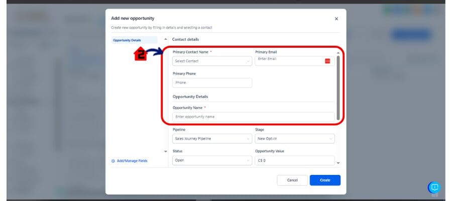 ghl opportunities adding contact