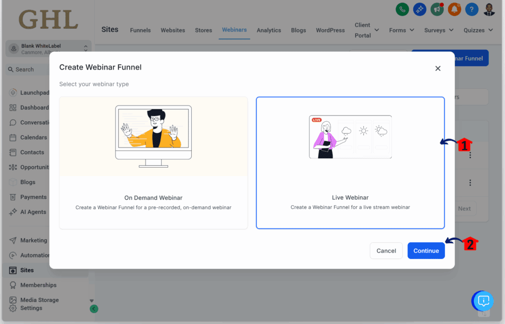 GHL Recurring Webinar – Create a New Webinar Funnel