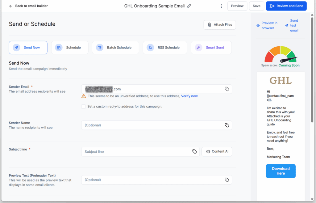 GoHighLevel Email Timing Optimization - Access the Smart Send Settings