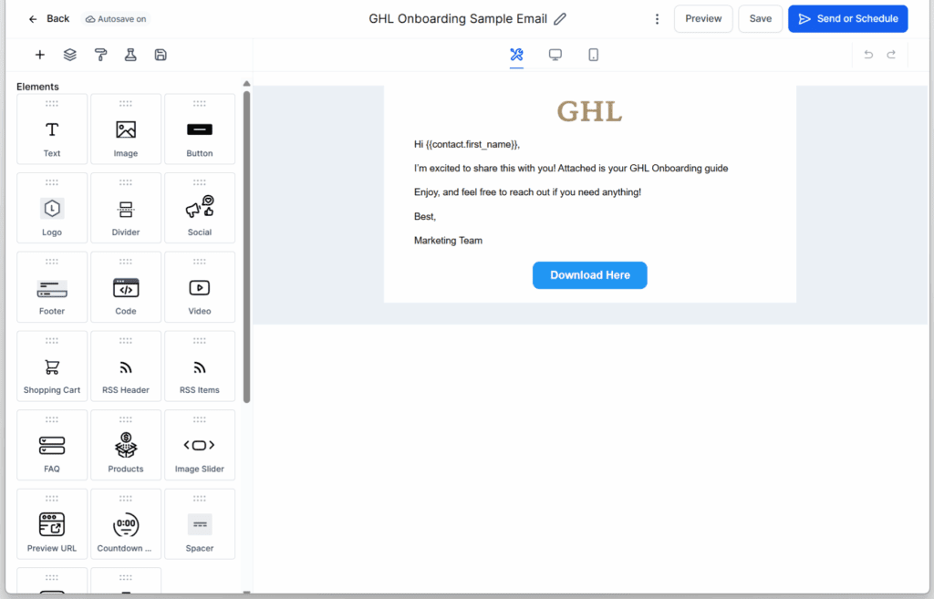 GHL Email Timing Optimization - Open the Email Editor
