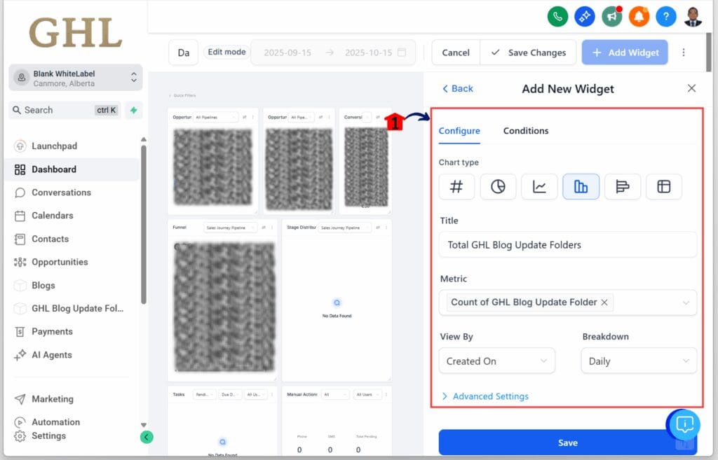 Custom CRM Dashboards – Configure the Widget Settings