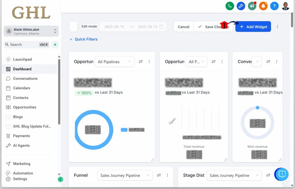 GHL Custom CRM Dashboards – Add a New Widget
