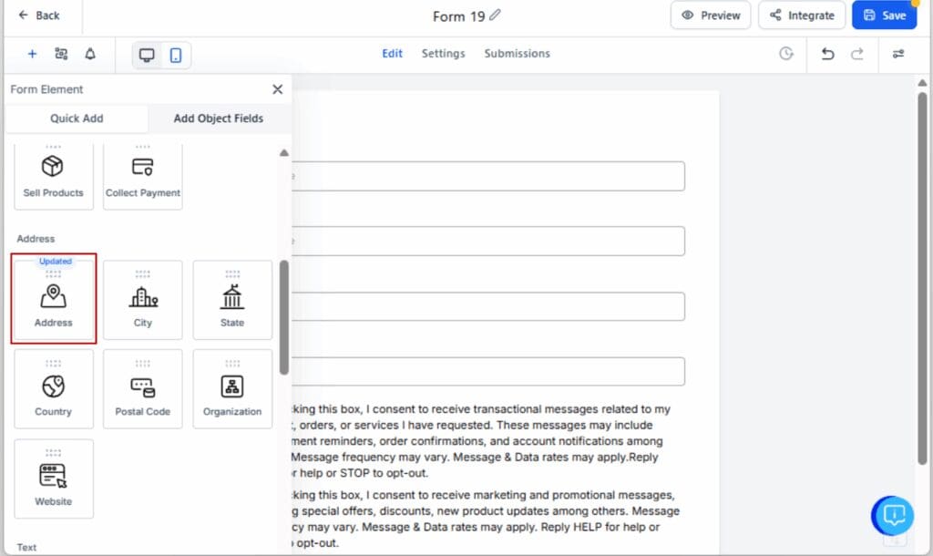 address auto complete
 - Add the Address Field