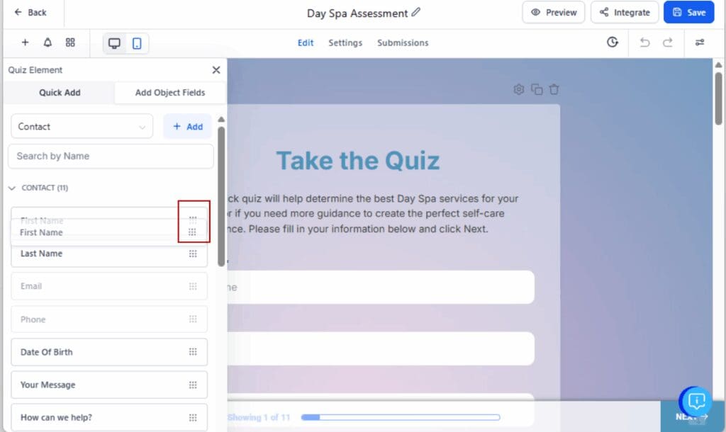 GHL quiz builder updates
 - Reorder Quiz Sections