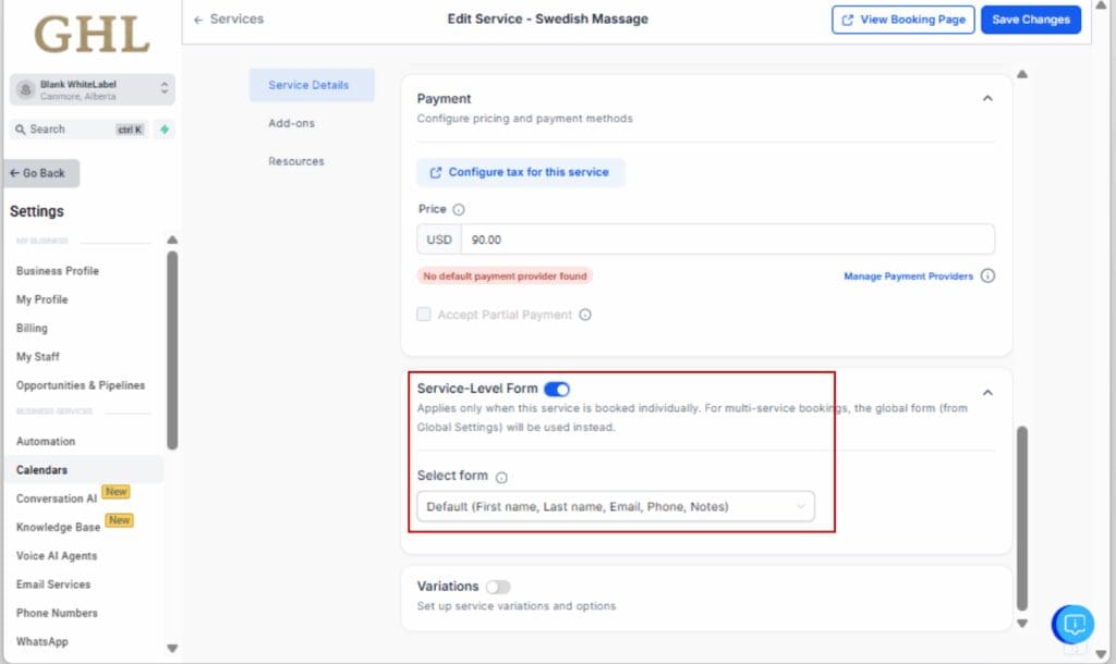 Services (v2): Service-Level Forms & Enhanced Free Slots  - GHL scheduling features