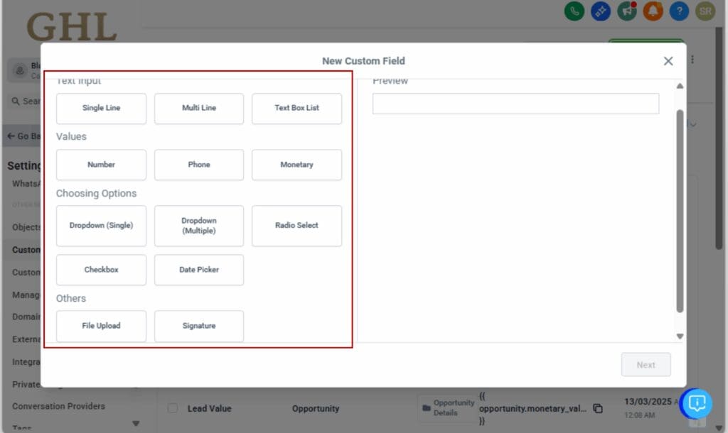GHL unique custom fields
 - Mark the Field as Unique