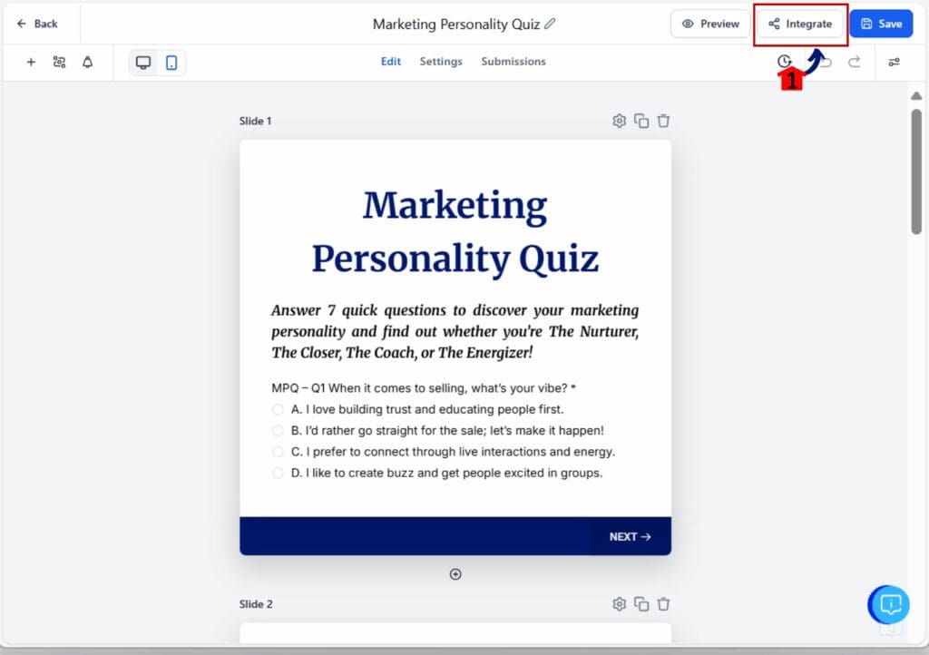 marketing personality quiz - copy embed code