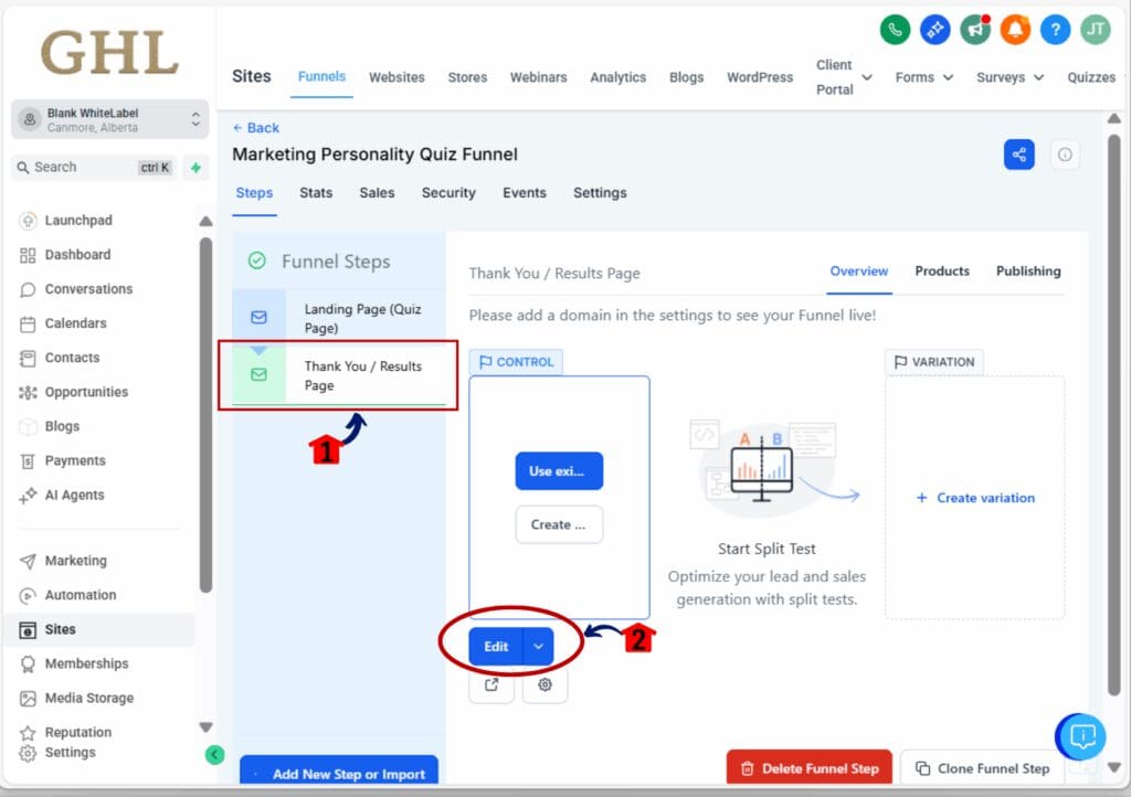 marketing personality quiz - thank you page